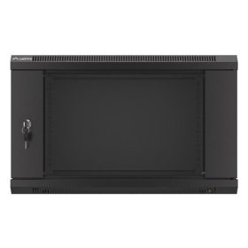   Lanberg WF01-6406-10B 19" 6U SZÉL:600mm MÉLY:450mm MAG:379mm lapraszerelt üvegajtós fekete fali rack szekrény