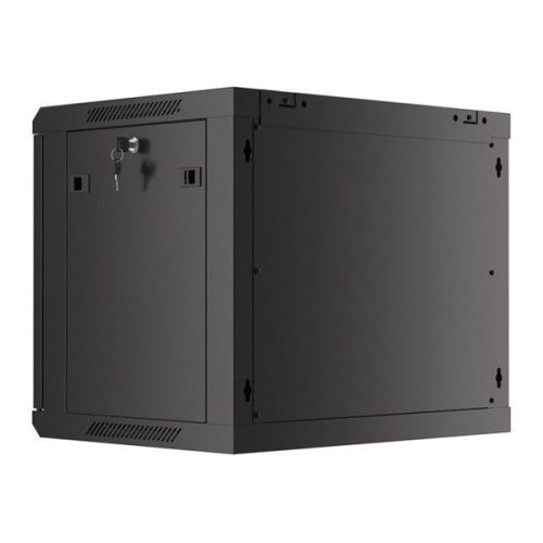 Lanberg WF01-6409-00B 19" 9U SZÉL:600mm MÉLY:450mm MAG:512mm lapraszerelt fémajtós fekete fali rack szekrény