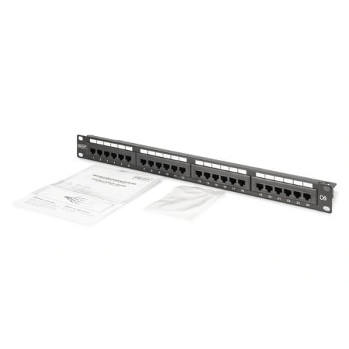 DIGITUS DN-91624U-CR 19" 1U 24port Cat.6 kompakt fekete árnyékolatlan Patch Panel
