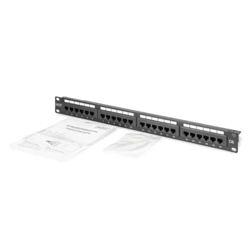 DIGITUS DN-91624U-CR 19" 1U 24port Cat.6 kompakt fekete árnyékolatlan Patch Panel