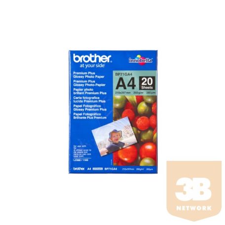 BROTHER Fotópapír BP71GA4, Prémium fényes fotópapír (A4 / 20 lap / 260g/m2)