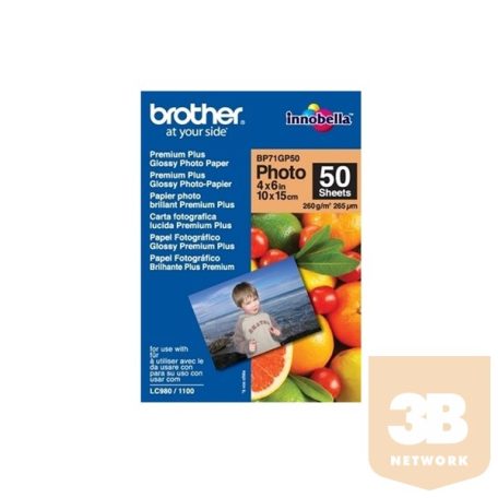 BROTHER Fotópapír BP71GP50, Prémium fényes fotópapír (4" x 6" / 50 lap / 260g/m2)