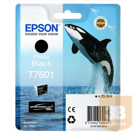 EPSON Patron Ultrachrome HD, T7601, Killer Whale, Singlepack, 1 x 25.9 ml Photo Black
