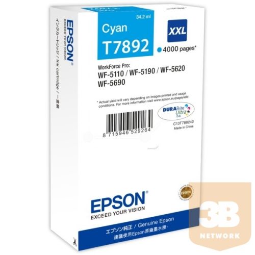 EPSON Patron WorkForce Pro WP-5000 Series Ink Cartridge XXL Kék (Cyan) 4k