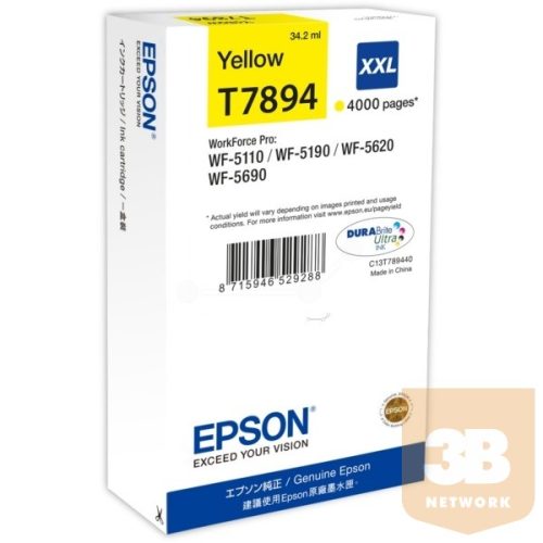 EPSON Patron WorkForce Pro WP-5000 Series Ink Cartridge XXL Sárga (Yellow) 4k