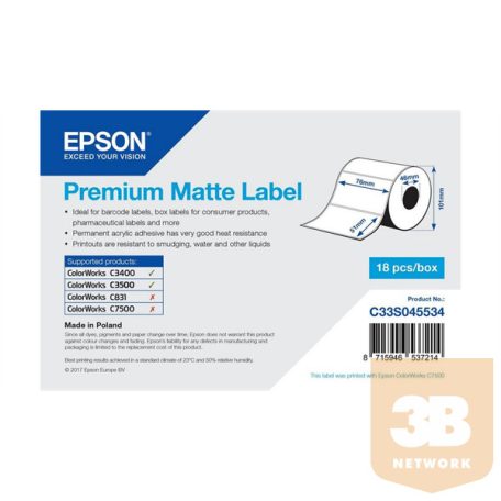 EPSON Premium Matte Label 76 x 51mm, 650 lab