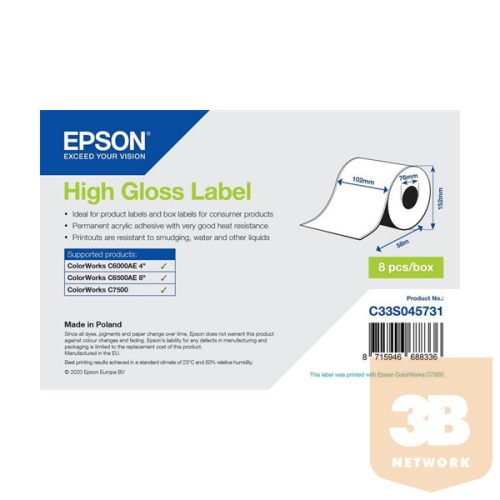 EPSON High Gloss Label Cont.R, 102mm x 58m