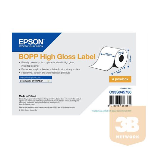 EPSON BOPP High Gloss Label Cont.R, 203mm x 68m