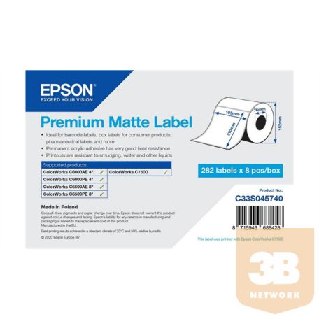 EPSON Premium Matte Label  105 x 210mm, 282 lab