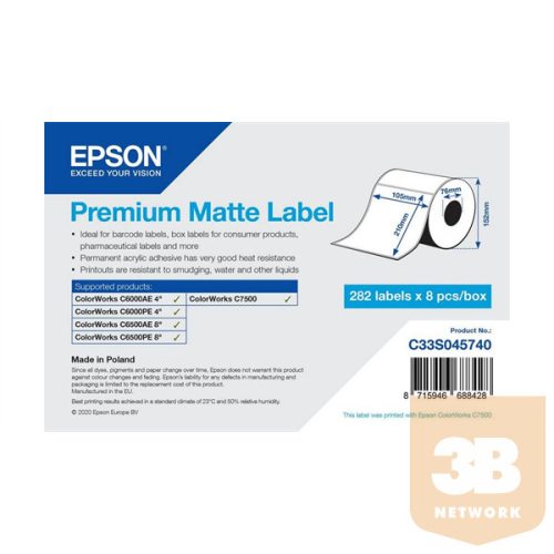 EPSON Premium Matte Label  105 x 210mm, 282 lab