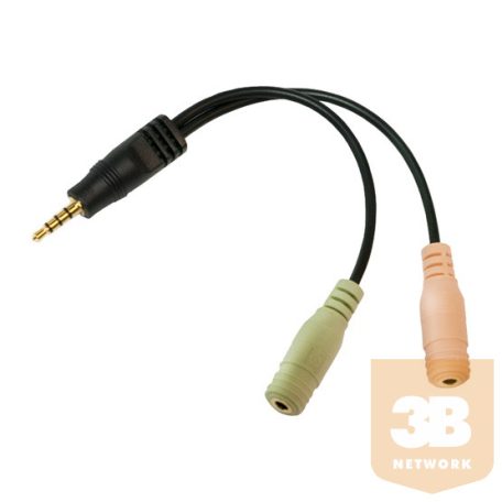 Logilink Audioadapter, 3,5 mm-es 4 tűs/M - 2x3,5 mm-es 3 tűs/F, fekete, 0,15 m