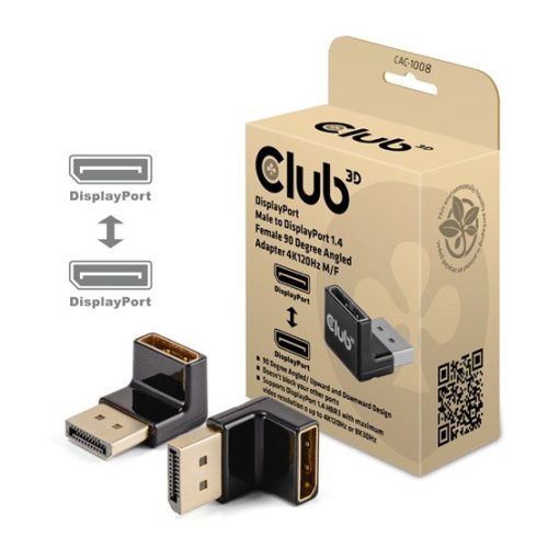 ADA Club3D DisplayPort Male to DisplayPort 1.4 Female 90 Degree Angled Adapter 4K120Hz M/F