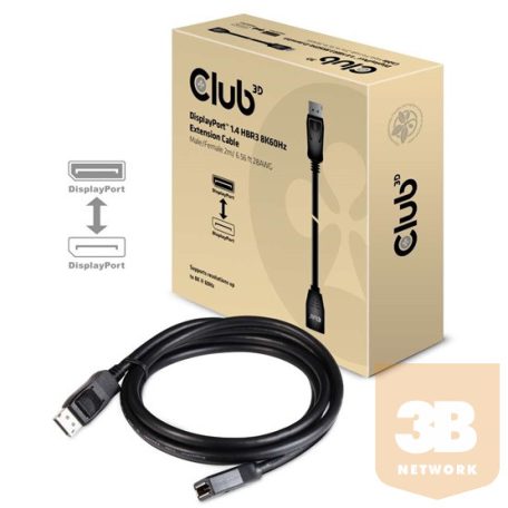 KAB Club3D DisplayPort 1.4 HBR3 Extension kábel 8K60Hz M/F 2m /6.56ft