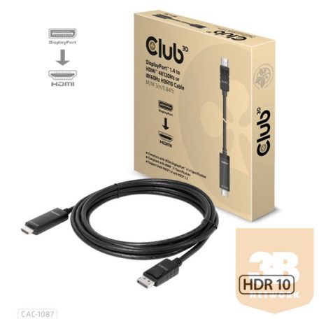 ADA Club3D DisplayPort 1.4 to HDMI 4K120Hz or 8K60Hz HDR10 Cable M/M