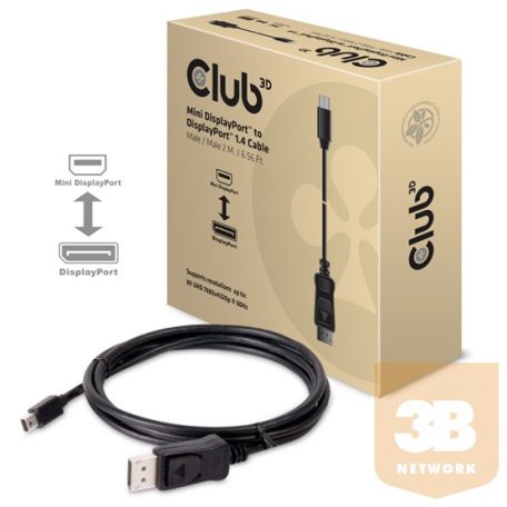 KAB Club3D MiniDisplayPort to DisplayPort 1.4 HBR3 8K60Hz kábel M/M - 2m bidirectional