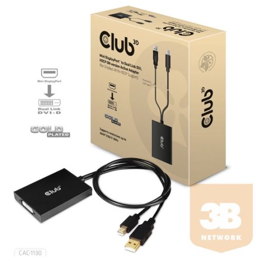 ADA Club3D Mini DisplayPort to Dual Link DVI, HDCP ON version Active Adapter - HDCP-támogatással rendelkező kijelzőkhöz