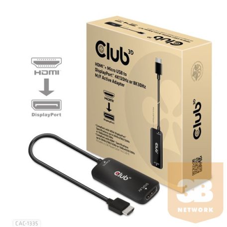 KAB Club3D HDMI + Micro USB to DisplayPort™ 4K120Hz or 8K30Hz Active Adapter M/F