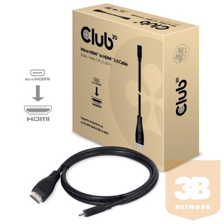 KAB Club3D Micro HDMI™ to HDMI™ 2.0 kábel 4K60Hz, Male/Male 1 m/3.28 Ft. BI-DIRECTIONAL