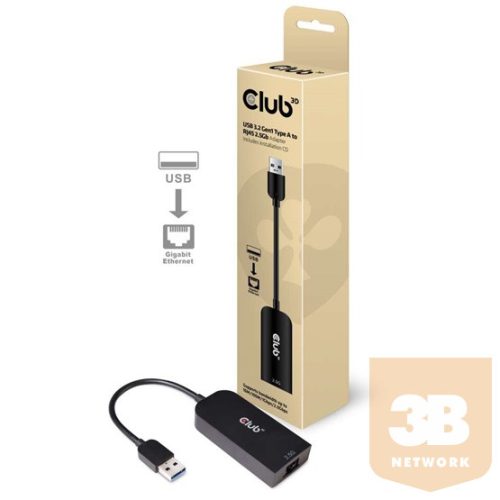 ADA Club3D USB 3.2 Gen1 Type A to RJ 45 2.5 Gbps Adapter