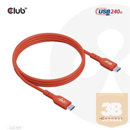 KAB Club3D USB2 Type-C Bi-Directional USB-IF Certified Cable Data 480Mb, PD 240W(48V/5A) EPR M/M 1m / 3.23 ft