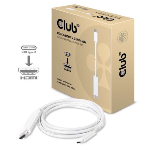 KAB Club3D USB TYPE C 3.1 GEN 1 to HDMI 2.0 kábel 1.8 Meters/  5.9 Feet - Support 4K UHD @ 60Hz