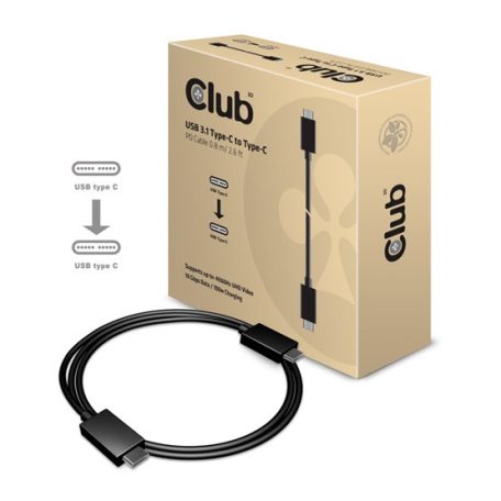 KAB Club3D USB TYPE C 3.1 GEN 2 MALE TO TYPE C MALE USB 3.1 (10Gbps) Type C PD 100W  0.8M/2.6Ft kábel Support 4K60HZ