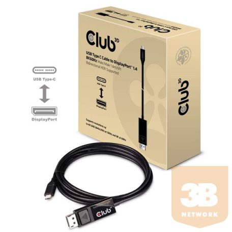 KAB Club3D USB TYPE C TO DP 1.4 8K60HZ HDR  1.8M kábel