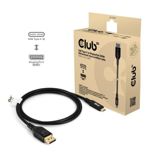 KAB Club3D USB Type-C Cable to DP 2.1 Bi-Directional VESA DP80 Certified Cable M/M - 1m