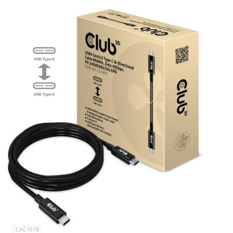 KAB Club3D USB4 Gen3x2 Type-C Bi-Directional Cable 8K60Hz, Data 40Gbps, PD 240W(48V/5A) EPR M/M 2m