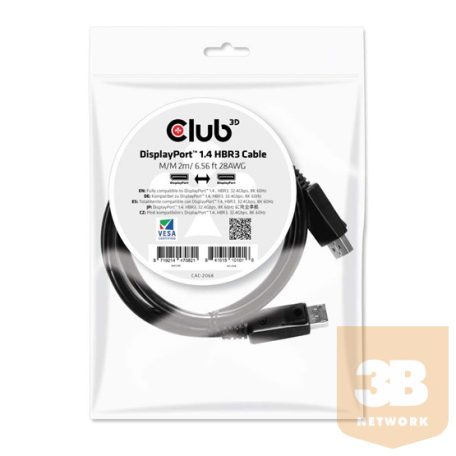 KAB Club3D DisplayPort 1.4 HBR3 8K60Hz kábel M/M - 2m