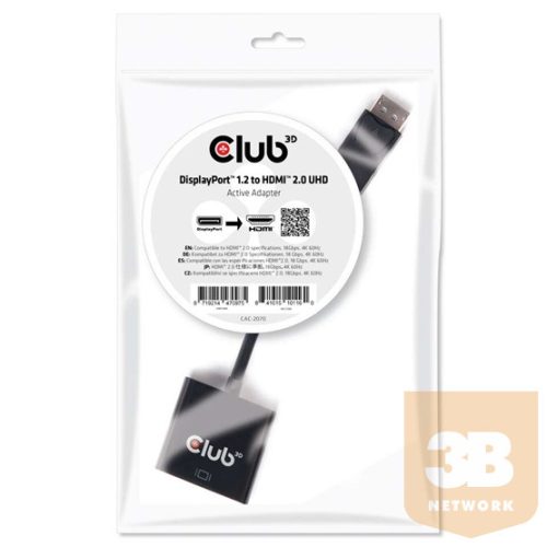 ADA Club3D DISPLAY PORT 1.2 MALE TO HDMI 2.0 FEMALE 4K 60HZ UHD/ 3D ACTIVE ADAPTER