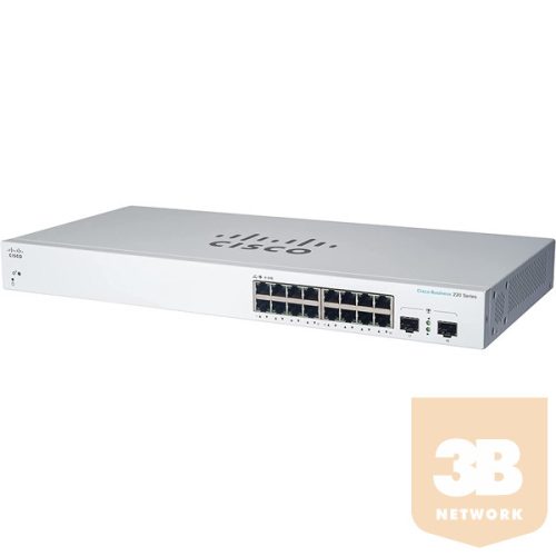 CISCO Switch 16x1000Mbps (POE) + 2x1000Mbps SFP, Menedzselhető, Fémházas, Rackes - CBS220-16P-2G-EU