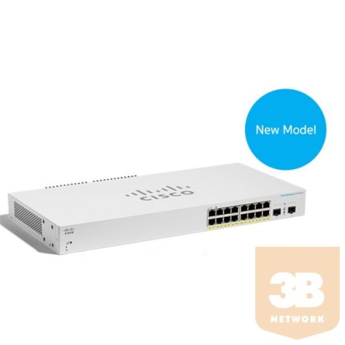 CISCO Switch 16x1000Mbps + 2x1000Mbps SFP, Menedzselhető, Fémházas, Rackes - CBS220-16T-2G-EU