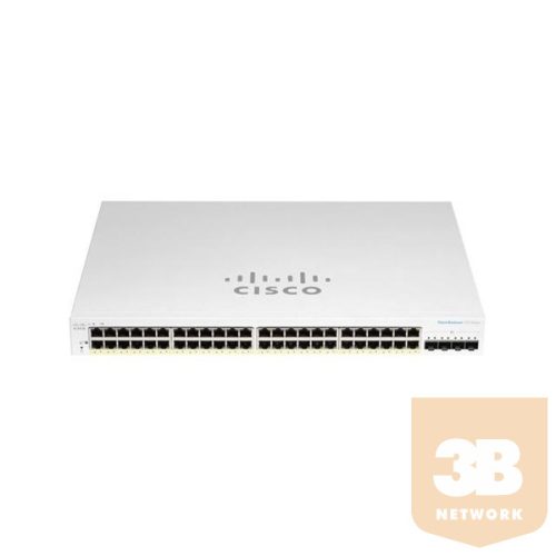 CISCO Switch 48x1000Mbps + 4x10000Mbps SFP+, Menedzselhető, Fémházas, Rackes - CBS220-48T-4X-EU