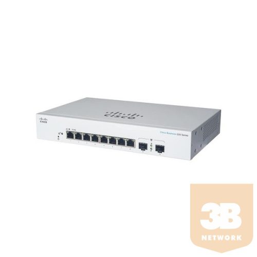 CISCO Switch 8x1000Mbps (POE) + 2x1000Mbps SFP, Menedzselhető, Fémházas, Rackes - CBS220-8FP-E-2G-EU