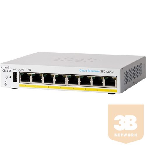 CISCO Switch 8x1000Mbps (POE+), Fémházas, Asztali, Menedzselhető - CBS250-8PP-D-EU