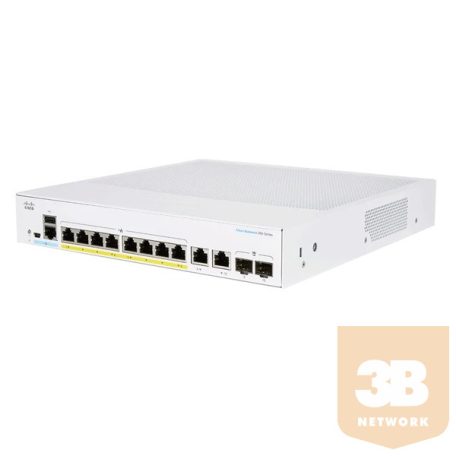 CISCO Switch 8x1000Mbps (POE+) + 2x1000Mbps SFP, Menedzselhető, Fémházas, Rackes - CBS250-8PP-E-2G-EU