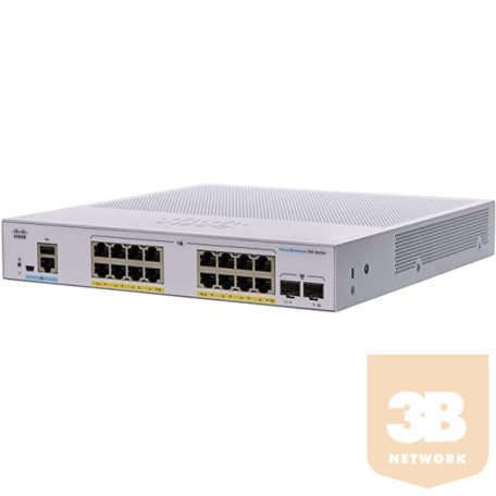 CISCO Switch 18x1000Mbps (16xPOE) + 2xGigabit SFP, Fémházas Rackes, Menedzselhető, CBS350-16FP-2G-EU