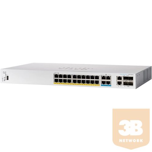 CISCO Switch 20x1000Mbps (POE+) + 2x2500Mbps (POE+) +4x10Gbit SFP+, Rackes, Menedzselhető - CBS350-24MGP-4X-EU