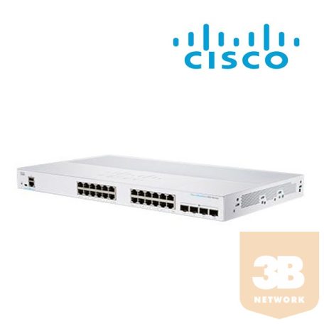 CISCO Switch 24x1000Mbps + 4xGigabit SFP, Fémházas Rackes, Menedzselhető, CBS350-24T-4G-EU