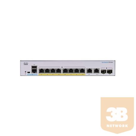 CISCO Switch 8x1000Mbps (8xPOE) + 2xGigabit SFP, Fémházas Rackes, Menedzselhető, CBS350-8FP-E-2G-EU