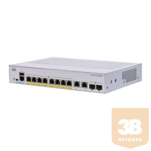 CISCO Switch 8x1000Mbps (8xPOE) + 2xGigabit SFP, Fémházas Rackes, Menedzselhető, CBS350-8P-2G-EU