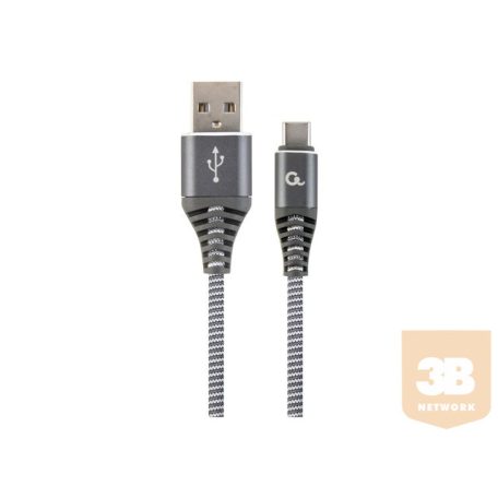 GEMBIRD CC-USB2B-AMCM-1M-WB2 Gembird Premium cotton braided Type-C USB charging and data cable,1m,grey/white