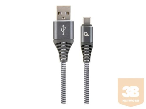 GEMBIRD CC-USB2B-AMCM-1M-WB2 Gembird Premium cotton braided Type-C USB charging and data cable,1m,grey/white