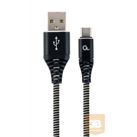Gembird Premium cotton braided Type-C USB charging and data cable,2m,black/white