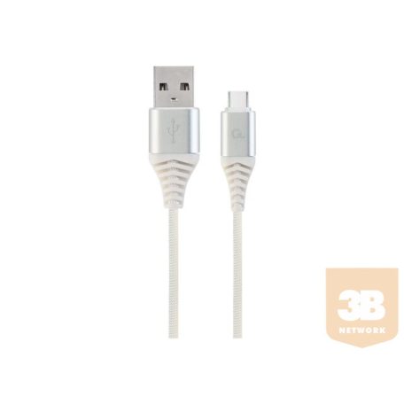 GEMBIRD CC-USB2B-AMCM-2M-BW2 Gembird Premium cotton braided Type-C USB charging and data cable,2m,silver/whit