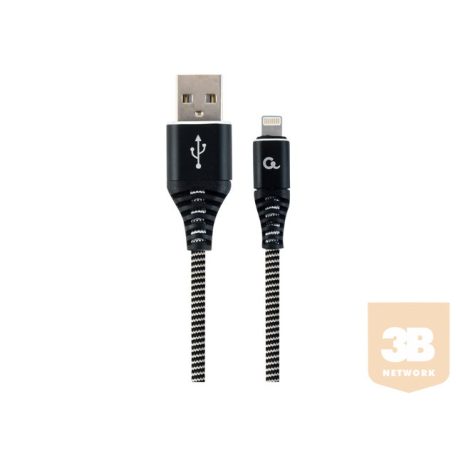 GEMBIRD CC-USB2B-AMLM-1M-BW Gembird Premium cotton braided 8-pin cable charging and data cable,1m,black/whit
