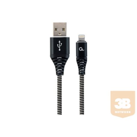 GEMBIRD CC-USB2B-AMLM-2M-BW Gembird Premium cotton braided 8-pin cable charging and data cable,2m,black/whit