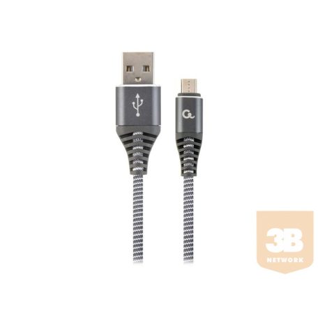 GEMBIRD CC-USB2B-AMmBM-1M-WB2 Gembird Premium cotton braided Micro-USB charging and data cable,1m,grey/white
