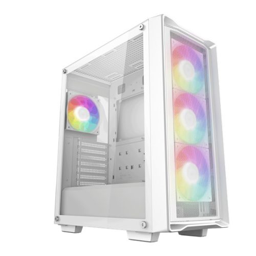 DeepCool Számítógépház - CC560 MESH WH V2 (fekete, ablakos, 4x12cm A-RGB ventilátor, ATX, 2xUSB3.0, fehér)